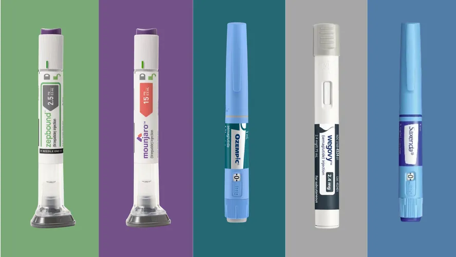 Comparativo visual entre as canetas azul, verde e a embalagem da versão oral